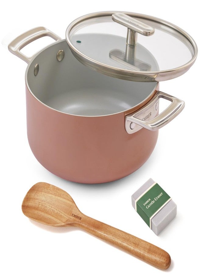 Ember Cookware قدر طهي سيراميك أرسيللا من إمبر كوكوير، 20 سم | 2.6 لتر، غير لاصق وغير سام، مع غطاء زجاجي | معتمد من هيئة المواصفات والمقاييس الهندية | أواني طهي سيراميك | قدر برياني | مقبض فولاذي | ضمان 5 سنوات | تيراكوتا - Image 1